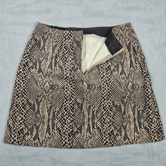 Vtg 90s Y2K Mini Skirt Set Size 7 Brown Snakeskin Slit USA Square Neck Mandee - Picture 13 of 16